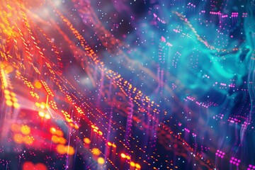 Poster - a vibrant abstract image depicting the flow of encrypted cloud data streams. the dynamic composition
