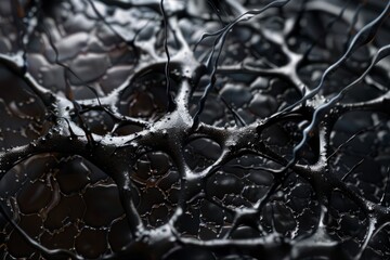 Poster - A close-up, macro photograph showcasing the complex network of black neurons within human brain cells