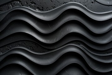 Poster - A commercial photo of a dark matte abstract background featuring a wavy D pattern, creating a sense of depth and texture