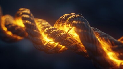 Wall Mural - A close-up of a braided rope glowing in the dark, symbolizing unity and partnership