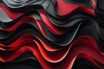 Poster - Overhead view of a smooth D-shaped wavy pattern in dark matte black and red