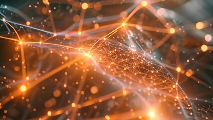 Poster - Abstract shapes of glowing lights forming digital connections in a computer generated video, Abstract shapes representing digital connections