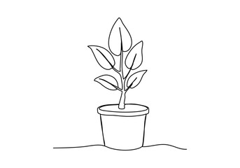 Wall Mural - Plant in a pot, one line drawing vector illustration.