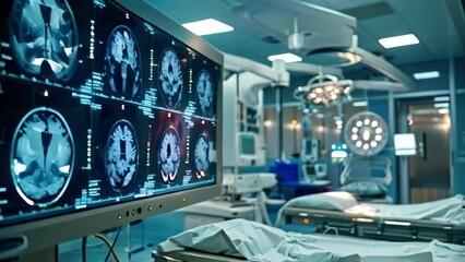Aufkleber - hospital room with monitor and medical equipment, ai algorithms analyzing medical imaging scans to a