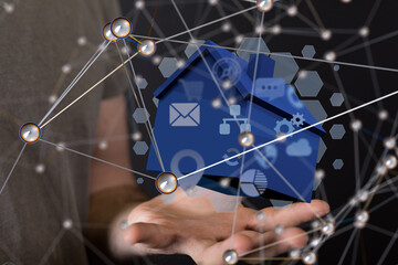 Aufkleber - home data. Digital cyberspace with particles and Digital data network connections concept.