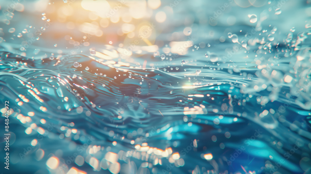 Water surface texture with bubbles and splashes that is defocused ...