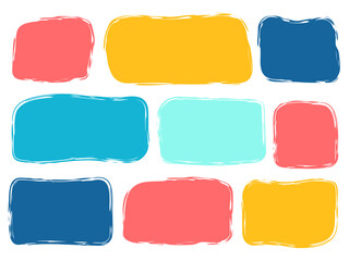 Poster - Brush paint rectangle square text box set. Colorful doodle abstract geometric frame. Empty highlight speech bubble. Playful kids simple textbox template collection. Abstract shapes isolated on white