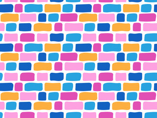 Poster - Colorful tile brick seamless pattern. Abstract childish bright geometric background. Hand drawn squares and rectangles. Cute doodle cartoon pattern for cover design, wallpaper, packaging