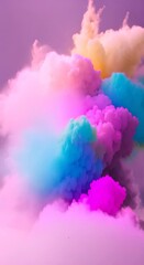 Wall Mural - Various pastel colors powder explosion Pink blue purple green colored powder exploding towards camera in close up and super slow motion Light pastel background changing colors effect video disco 4k