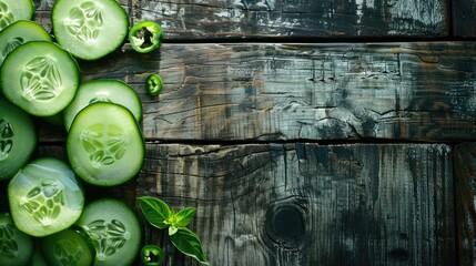 Cucumbers sliced on a wooden surface
