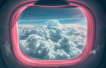 Wall Mural - Airplane Window View of Clouds at Sunset