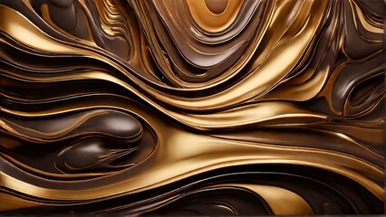 Poster - A close-up image of a digitally rendered abstract background with a swirling, wavy pattern in shades of gold and brown