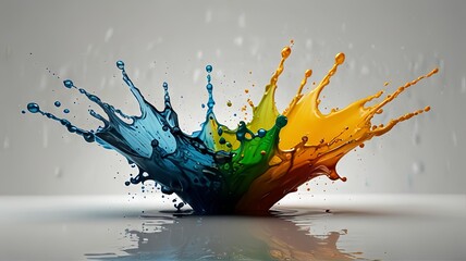 Aufkleber - A splash of blue, green, and yellow liquid against a grey background