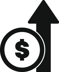 Poster - black and white icon of a dollar sign increasing its value with an upward arrow