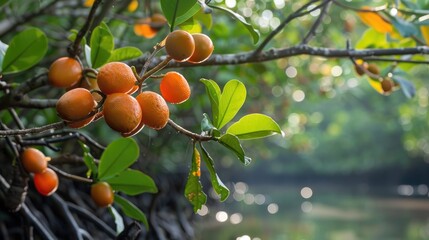 Wall Mural - Appearance of youthful mangrove fruit in the morning is exquisite