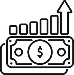 Poster - line art icon of a dollar banknote with a growing graph, representing financial success