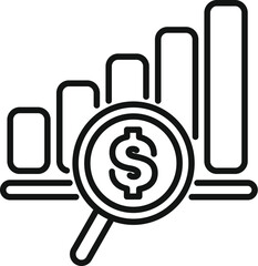 Aufkleber - magnifying glass is focusing on the growing value of the dollar represented by a line graph