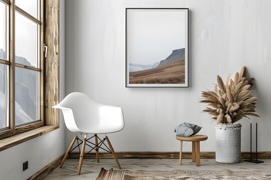 minimalistic frame mockup on a white wall, suitable for showcasing photographs or art prints
