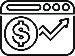 Poster - simple line art illustration showing a web browser window displaying an increasing dollar sign chart