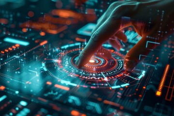 futuristic touch interaction with digital interface. biometric prints