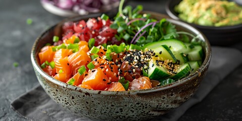 Wall Mural - poke bowl on gray table