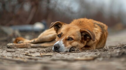 Poster - A stray canine resting on the soil