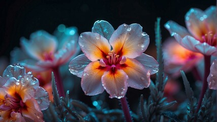 Close-up of a beautiful flower with water droplets on its petals. AI.