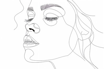 Wall Mural - outline drawing of a woman's face with long hair and eyeliners