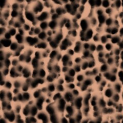 Wall Mural - Camouflage blurred watercolor leopard print. Cheetah, jaguar skin texture. Animal seamless pattern. Background with abstract blurred spots. Black stains on beige background