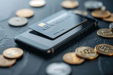 Poster - A black credit card is on top of a cell phone
