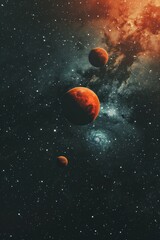Wall Mural - alien world planet, deep space landscape with several moons