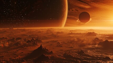 Wall Mural - alien world, deep space landscape with several moons