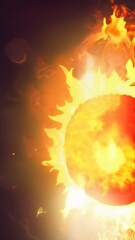 Poster - Artistic illustration of a vibrant sun with dynamic solar flares. Celestial depiction highlighting the sun's fiery energy and cosmic beauty concept. Ideal for educational materials and space-themed de