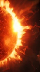 Poster - Close-up view of a solar flare erupting from the sun's surface. Intense solar activity and powerful energy release in outer space concept. Ideal for scientific illustrations and astronomy education
