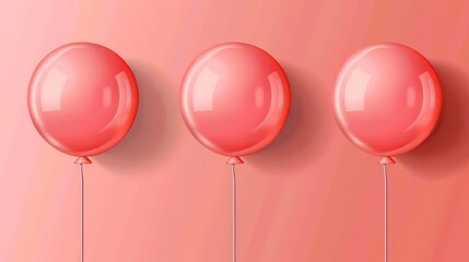 Sticker - set of realistic isolated pink balloons for template and invitation decoration on coral background. Concept of valentine and anniversary celebration, extra wide. Generative AI