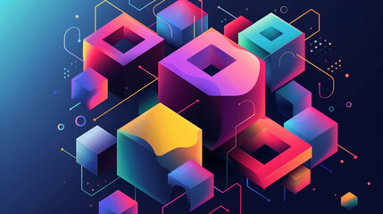 Poster - A colorful image of blocks with a blue background. The blocks are in various shapes and sizes, and the colors are bright and vibrant. Concept of creativity and playfulness