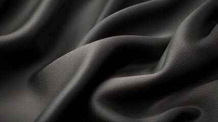 Black textile close up. Abstract artwork of close up of luxury cloth with smooth texture and dark color. High resolution fabric texture for background, fashion, and material concept design. AIG35.