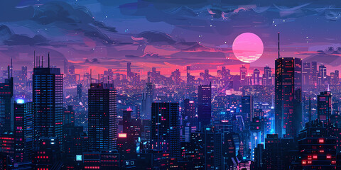 a cityscape at night, in the style of a cyberpunk graphic novel