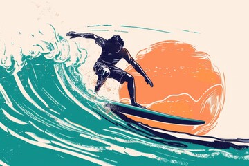 Wall Mural - a riding a wave on a surfboard