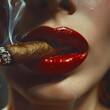 © jessie z - A Woman's Red Lips Smoking a Cigar
