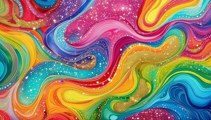 Wall Mural - Colorful marbled glitter pop background