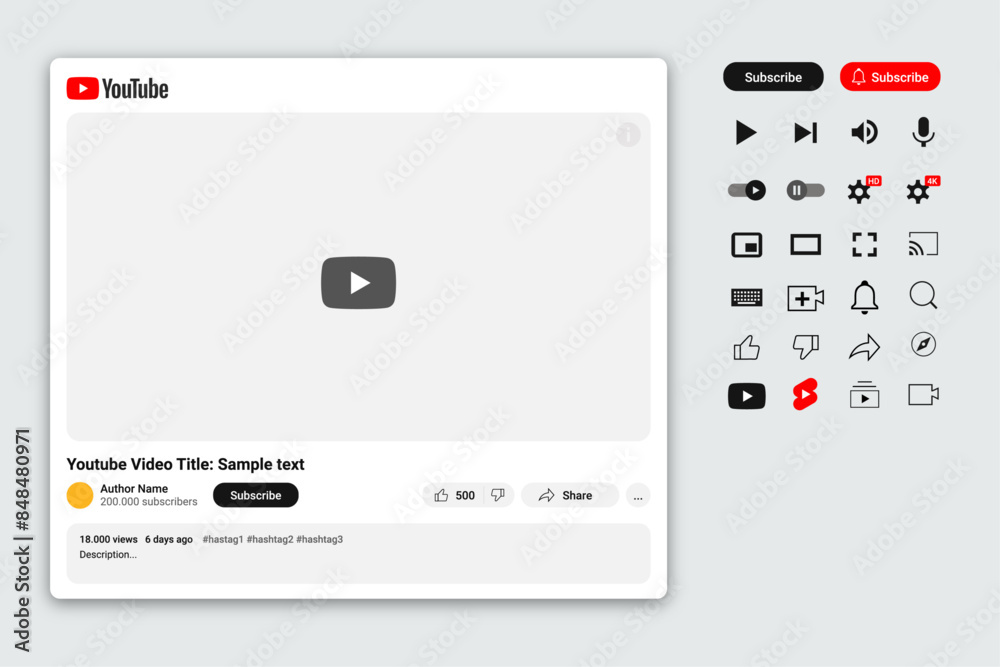 Youtube video app UI, realistic vector template Stock Vector | Adobe Stock