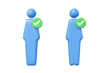 Poster - Checkmark select man, women profile correct personal account people resume certificate employment recruitment agency, interview experience candidates. checklist name. 3d rendering