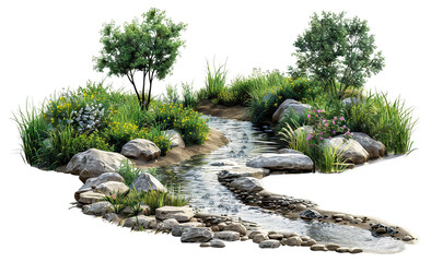 Wall Mural - Winding river flowing through green picturesque landscape, cut out