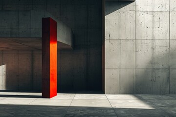 Wall Mural - A red pillar stands in front of a concrete wall