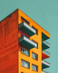 Poster - A tall orange building with balconies and windows