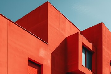 Poster - A red building with a blue window