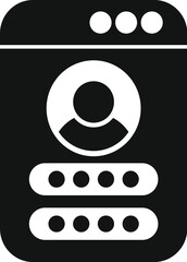 Poster - black and white icon of a smartphone displaying a user profile and password login screen