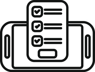 Poster - this line drawing depicts a smartphone with a survey on the screen, highlighting the concept of onli