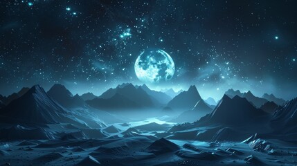 Wall Mural - a large moon is in the sky above a mountain range